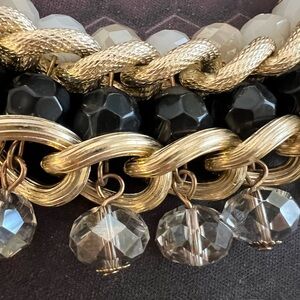 **Gold-Tone Multi-Layered Chain Necklace with Faceted Beads**
